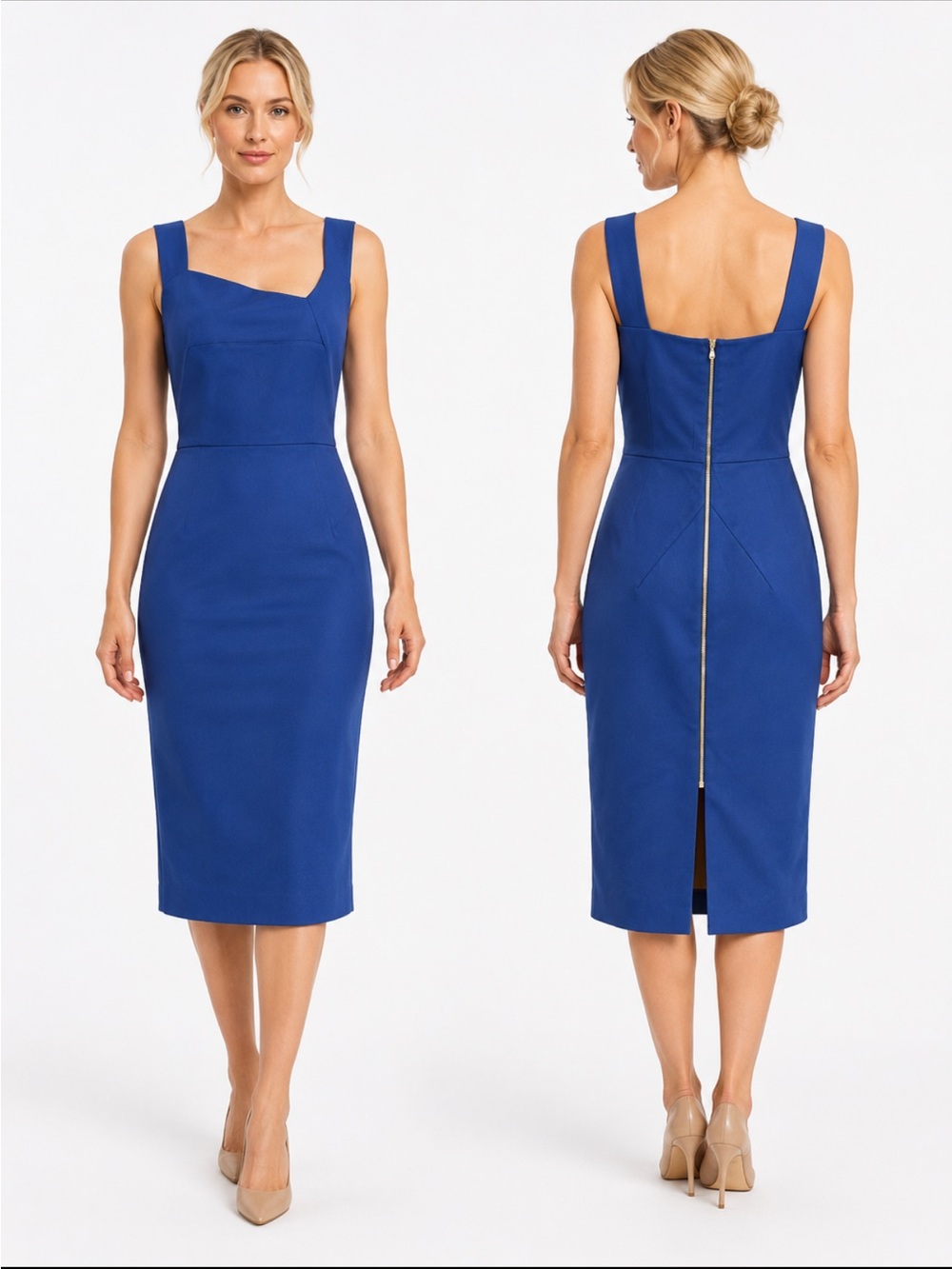 Roland Mouret Cobalt Blue Sleeveless Sheath Midi Dress Size 12